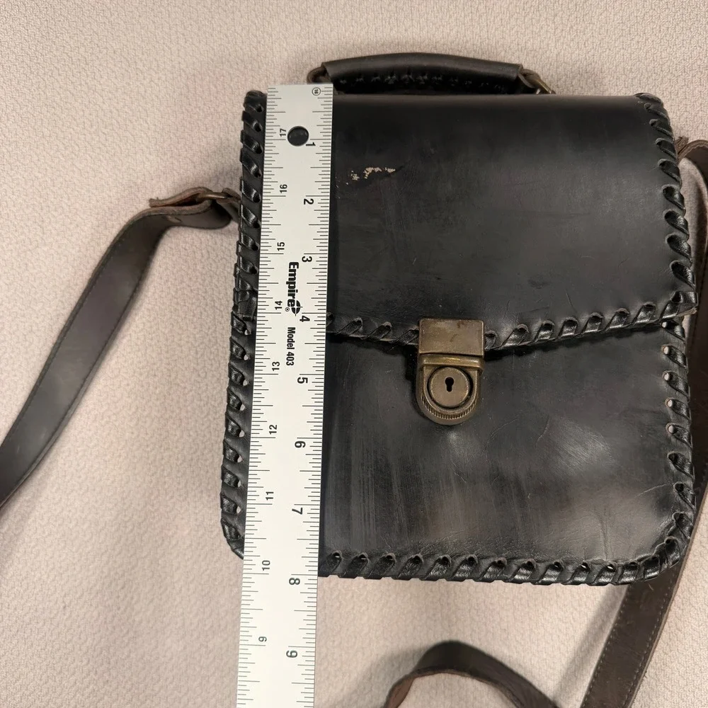 Unbranded Hand-Stitched Leather Crossbody Bag Small Women Black Whipstitch